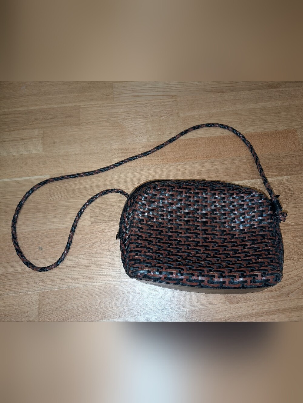 Vintage Woven Crossbody Bag in Brown and Black